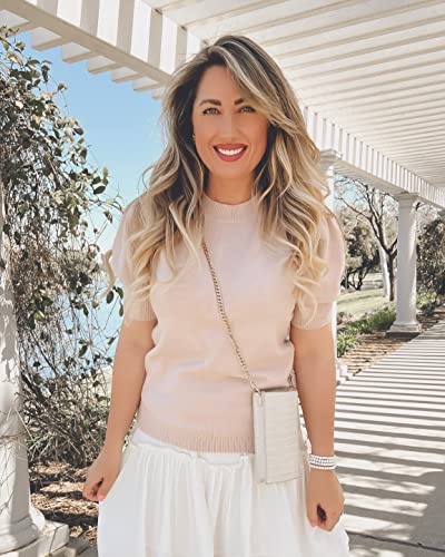 Women's Puff Short Sleeve Sweater Tops 2025 Summer Fall Trendy Knit Crew Neck Casual T Shirts Blouses