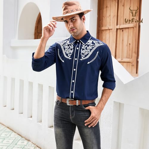Western Shirts for Men Cowboy Shirts Long Sleeve Embroidered Country Shirt Slim Fit Button Down Shirt Casual Work