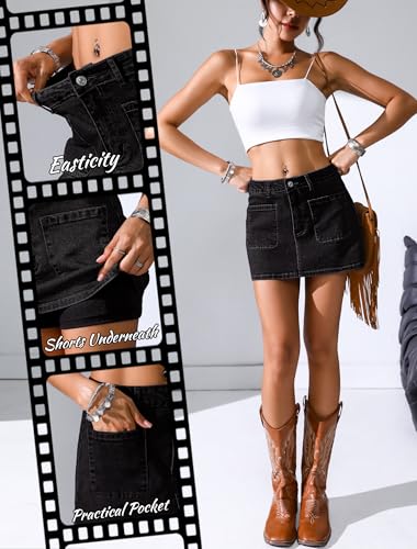 51OJ-QFuIrL.jpg Jean Skorts for Woman High Waisted Stretchy Denim Skirt with Shorts Mini Skirt with Pockets