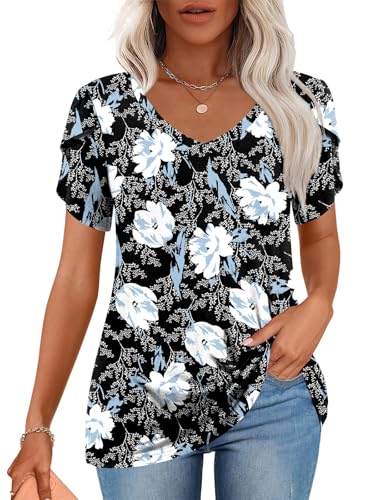 51P4ZDLiieL.jpg 2025 Womens Tops Summer Short Sleeve V Neck Tunic T-Shirts Blouse S-4XL