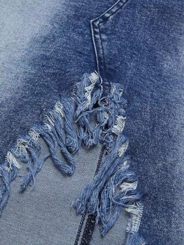 Womens' High Waist Midi Stylish Raw Hem Split Asymmetrical Wash Denim Skirt