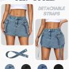 Womens Cargo Skirt Low Waist Button Denim Mini Skirt Summer Y2k Jean Skirt with Flap Pockets