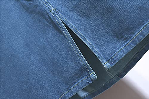 Women's Summer Casual Elastic Waist Pockets Work Midi Denim A Line Skirt