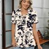 Womens Polo Shirts Dressy V Neck Business Casual Tops Lapel Collar Short Sleeve Summer Shirts Loose Fit Work Blouses