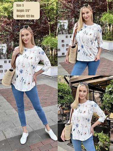51XtJnrCpyL.jpg 3/4 Length Sleeve Womens Tops Crew Neck Loose Fit Shirts Pleated Cute Clothes Dressy Casual 2025 Summer Tunics