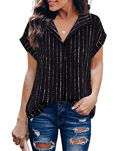 Women's Short Sleeve Chiffon Blouses for Office Work Business Attire Collared Shirts