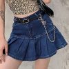 Women's Pleated Jean Skirt Casual A-Line Ruffle Y2K Mini Denim Skirt