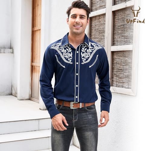 Western Shirts for Men Cowboy Shirts Long Sleeve Embroidered Country Shirt Slim Fit Button Down Shirt Casual Work