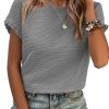 Womens Summer Tops Crewneck Short Sleeve T Shirts Casual Textured Work Shirt Loose Blouses