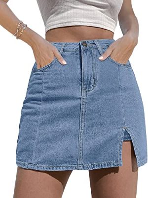 Skorts Skirts for Women Denim Mini Skirt Side Slit with High Waisted Jean Shorts Stretchy
