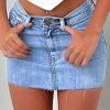 Women's Stretch Washed Vintage Jean Skirt Fringed Slim Fit Denim Mini Skirt