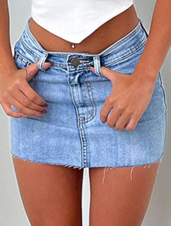 Women's Stretch Washed Vintage Jean Skirt Fringed Slim Fit Denim Mini Skirt