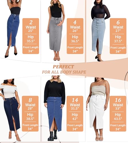 Women's Long Denim Skirt ?C Stretch Jean Skirt for Office and Casual Wear