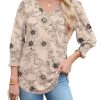 3/4 Length Sleeve Womens Tops Dressy Casual Blouses V Neck T Shirts with Smocked Cuffs