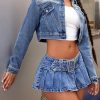 Women's Low Waist Buckle Belted Pleated Denim Skirt Y2K Flared A Line Mini Jean Skirts
