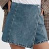 Womens Denim Skorts High Waisted Casual Summer Asymmetrical Hem Stretchy Criss Cross Jean Skirt Shorts