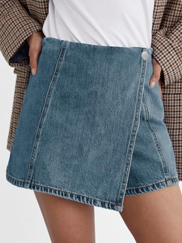 51gTdOpaJqL.jpg Womens Denim Skorts High Waisted Casual Summer Asymmetrical Hem Stretchy Criss Cross Jean Skirt Shorts