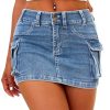 51j2LpLUO7L.jpg High Stretchy Cargo Skirt for Women, Low Waist Y2k Mini Skirt Cute Denim Skirt with Pockets