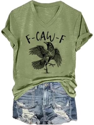 Fcawf Crow Shirt F-Caw-F Crow Shirt Black Bird V-Neck T-Shirt