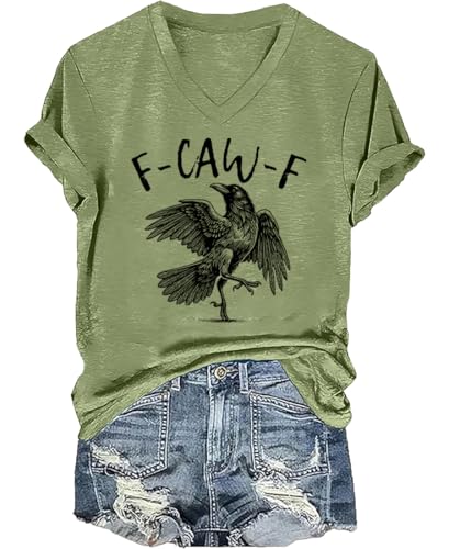 Fcawf Crow Shirt F-Caw-F Crow Shirt Black Bird V-Neck T-Shirt