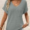 Womens Waffle Knit Tops 2025 Fall Summer V Neck Shirts Casual Trendy Women's Blouses Basic Tee