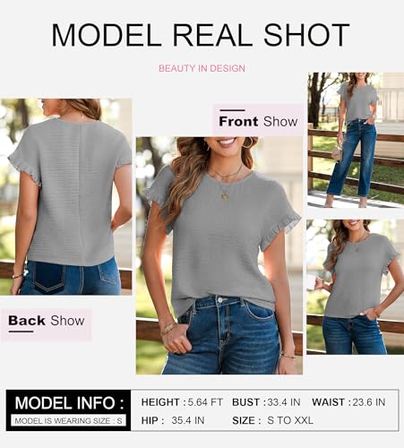 Womens Summer Tops Crewneck Short Sleeve T Shirts Casual Textured Work Shirt Loose Blouses