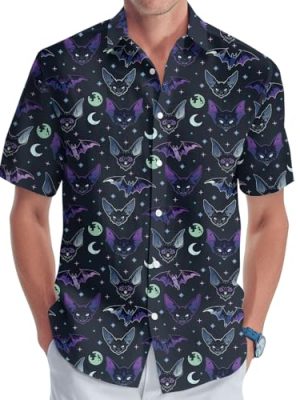 Halloween Shirt for Men Women, Casual Button Up Shirt Unisex, Short Sleeve Hawaiian Aloha Shirts