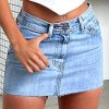 Women's Stretch Washed Vintage Jean Skirt Fringed Slim Fit Denim Mini Skirt