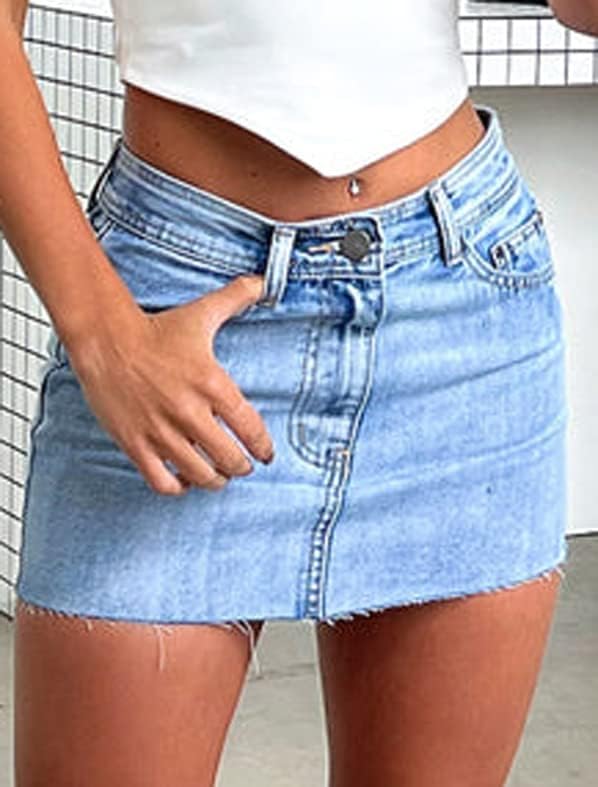 Women's Stretch Washed Vintage Jean Skirt Fringed Slim Fit Denim Mini Skirt