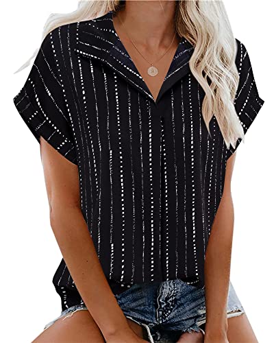 Women's Short Sleeve Chiffon Blouses for Office Work Business Attire Collared Shirts