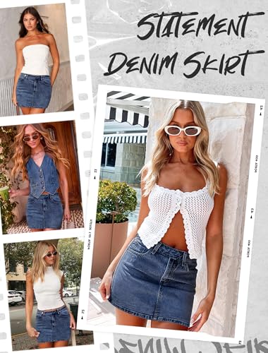 Mini Denim Skirt Women Stretch Jean Skirt High Waisted Casual Short Jean Skirt 5 Pockets with Bows Y2K