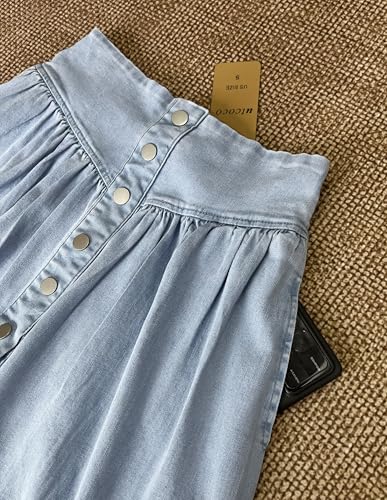 Women's High Waist Long Denim Skirt Button Down Swing A-Line Jean Maxi Skirt with Pockets