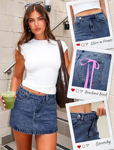 Mini Denim Skirt Women Stretch Jean Skirt High Waisted Casual Short Jean Skirt 5 Pockets with Bows Y2K