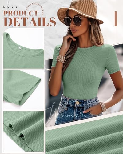 3 Pack Women's Ribbed T-Shirts, Cotton Short Sleeve Basic Tees Crewneck Fitted Tops Casual Shirts 2025 Summer Trendy