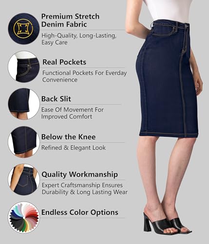 Womens Stretch Pencil Skirts with Functional Pockets, A Line & Destructed Mini Denim Skirts