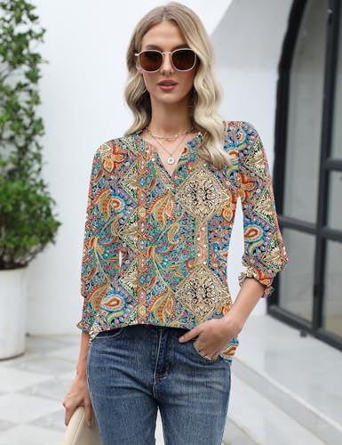 51rdgCnqUdL.jpg Women's 2025 Fashion Tops 3/4 Length Sleeve Business Casual Blouses Summer Tees Shirts S-4X