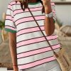 Womens Summer Tops 2025 Striped Color Block Short Sleeve T-Shirts Crewneck Casual Loose Basic Tee Blouses