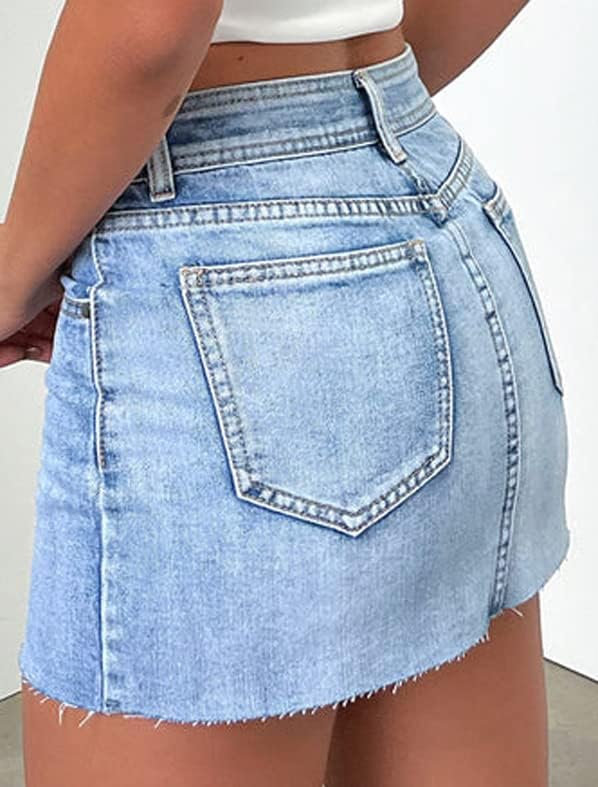 Women's Stretch Washed Vintage Jean Skirt Fringed Slim Fit Denim Mini Skirt