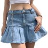 Women's Casual Slim A-line Pleated Ruffle Short Mini Denim Skirts