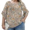 51xG61Nmi0L.jpg Womens Plus Size Tops 3/4 Ruffle Sleeve Shirts Crewneck Pleated Blouses Dressy Casual Fashion Tunic Top (1X-5X)