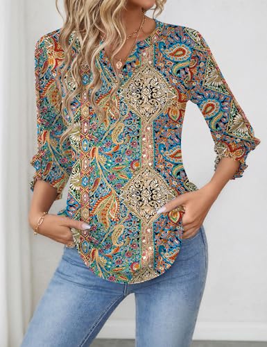 51ytrD5mOAL.jpg Women's 2025 Fashion Tops 3/4 Length Sleeve Business Casual Blouses Summer Tees Shirts S-4X