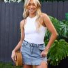 Jean Skorts for Woman High Waisted Casual Stretchy Denim Skirt Side Split Mini Skirts with Shorts Skort