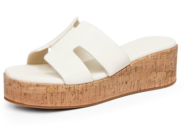 Women's Platform Wedge Sandals Open Toe Slip On Slides Cork Heeled Cutout Comfortable Summer Shoes
