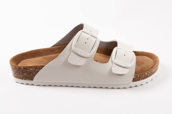 71gzTBVUZIS.jpg Soft Durable Leather Flat Sandals Women for Indoor and Outdoor - Ribbed Rubber Walking Slippers Sandles with Two Adjustable