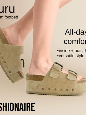 Guru Platform Sandals Women Footwear ?C Comfortable Genuine Leather Footbed Studded Chunky Slide Summer Sandals for Women 2025